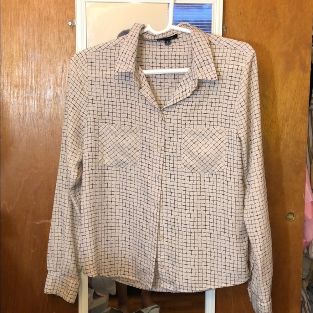 grid print black and nude button down long sleeve